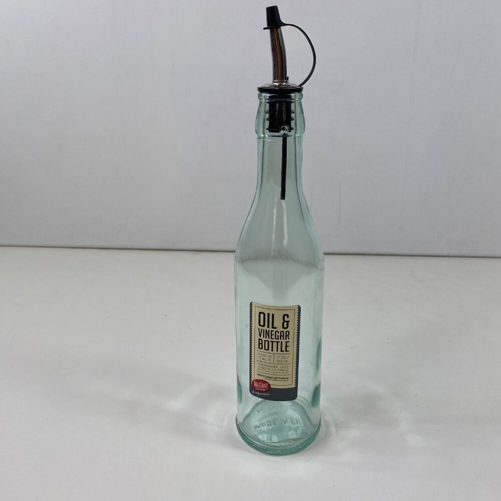 TableCraft 17 Oz Glass Oil Vinegar Bottle Pour Spout Dishwasher Safe 12" High